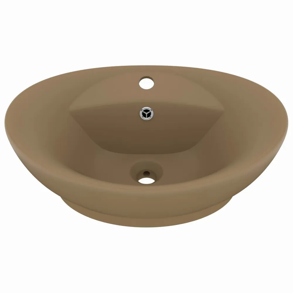 Lavabo ovale de luxe à trop-plein Crème mat 58,5x39cm Céramique