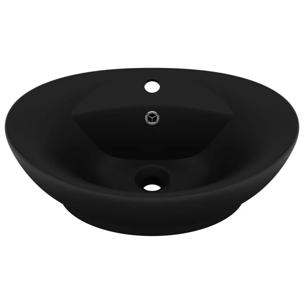 Lavabo ovale de luxe à trop-plein Noir mat 58,5x39 cm Céramique