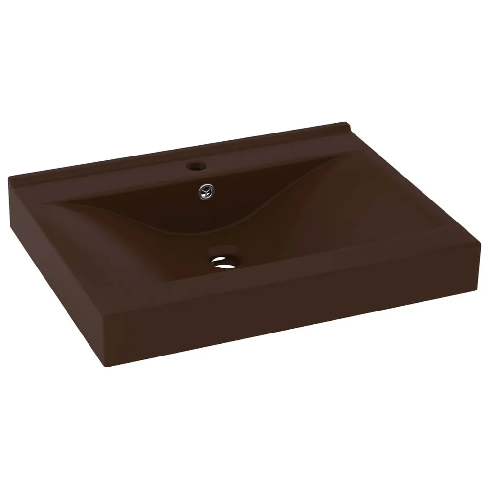 Lavabo avec trou de robinet Marron foncé mat 60x46 cm Céramique