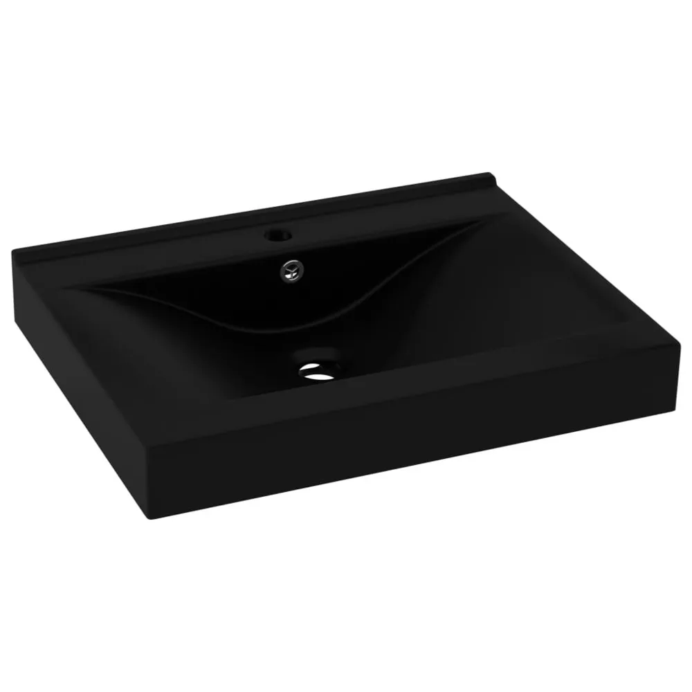 Lavabo avec trou de robinet Noir mat 60x46 cm Céramique