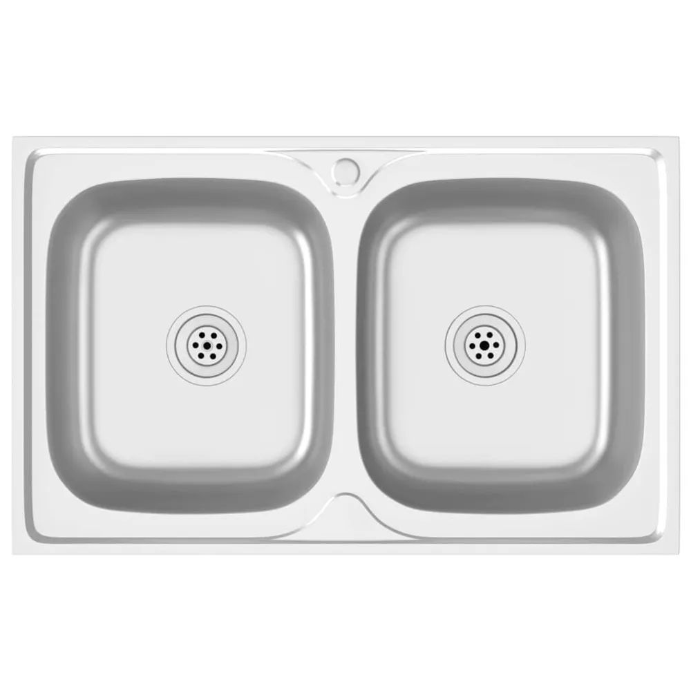 Évier de cuisine à double lavabo argenté 800x500x155 mm inox