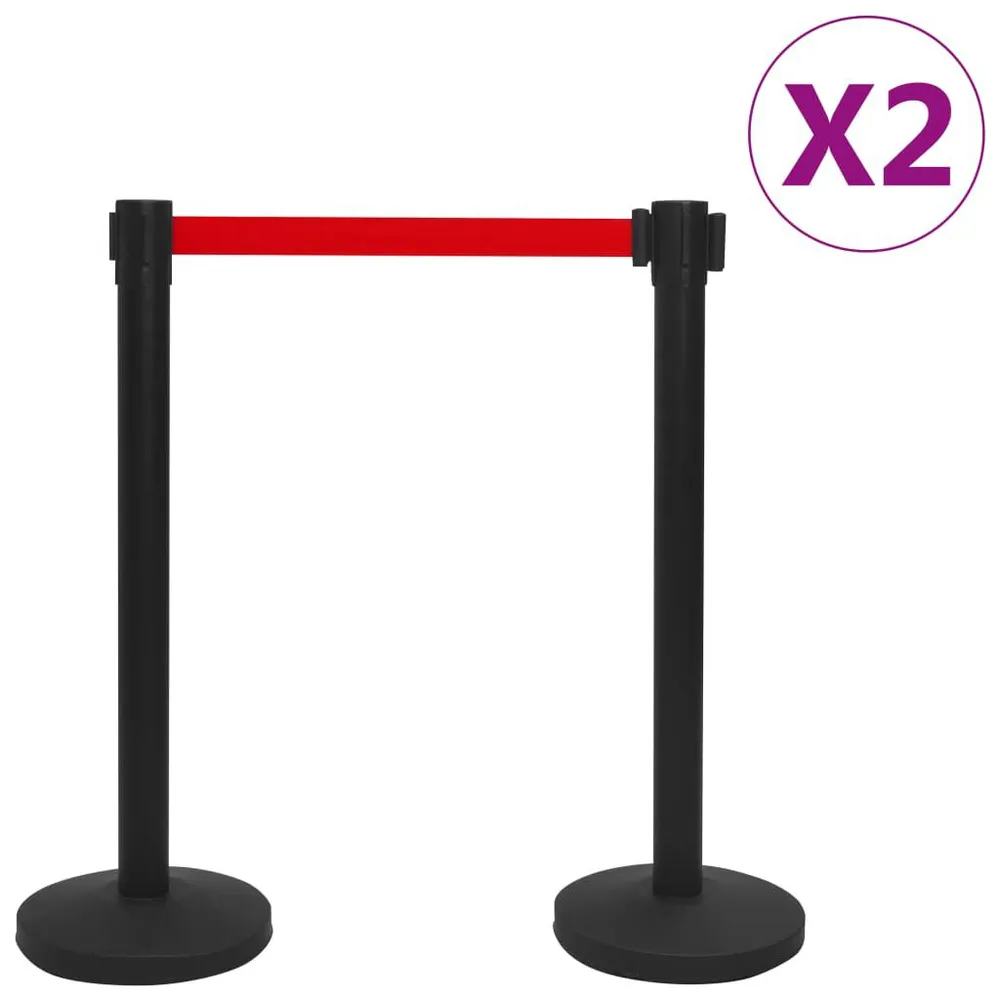 Colonnes avec bandes 4 pcs Barrière d'aéroport Fer Noir