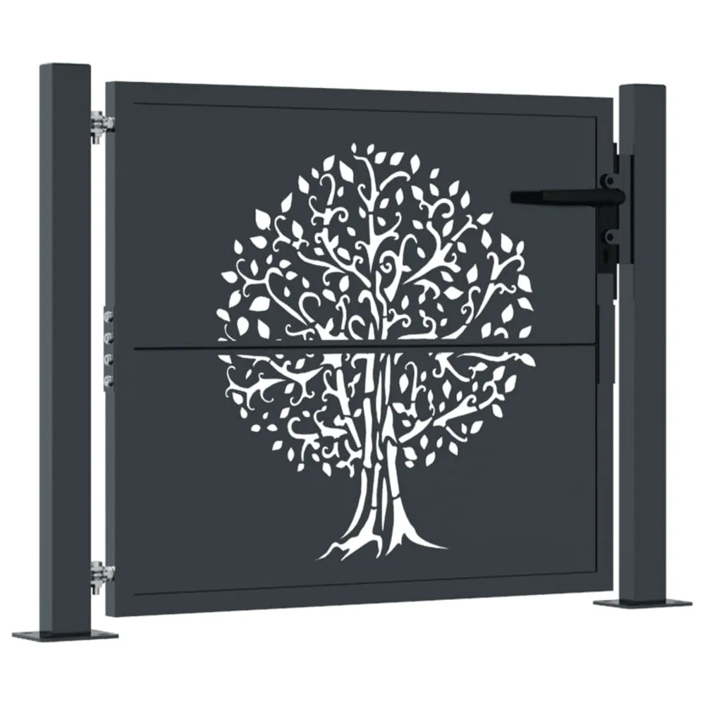 Portail de jardin anthracite 105x105cm acier conception d'arbre