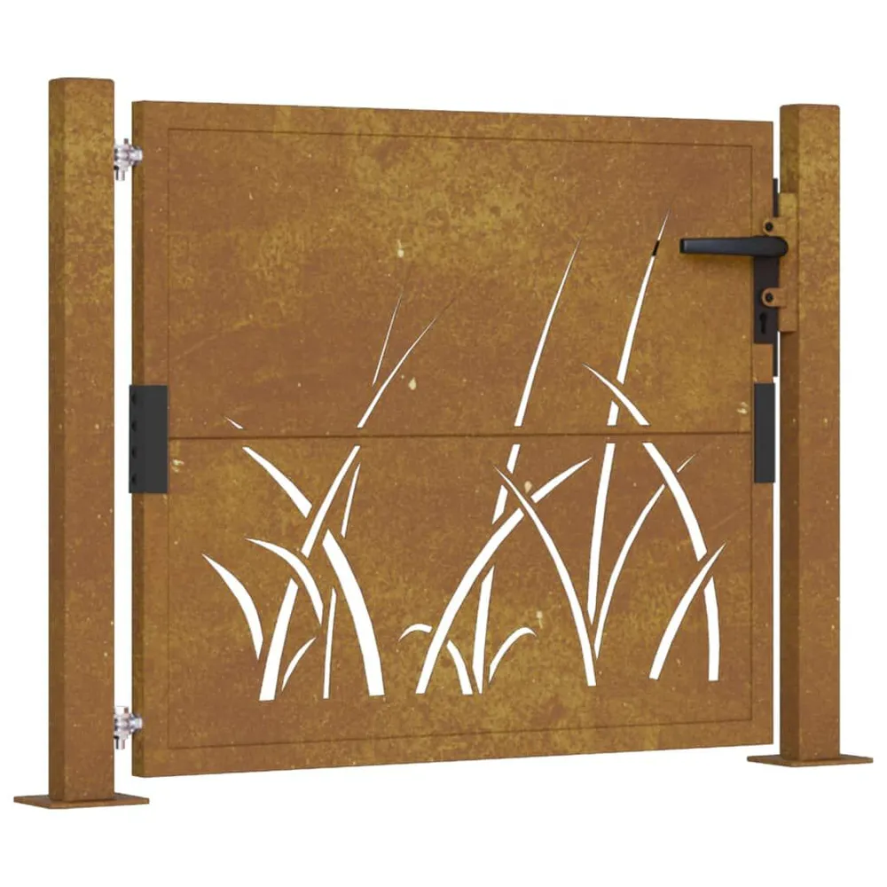 Portail de jardin 105x105 cm acier corten conception d'herbe