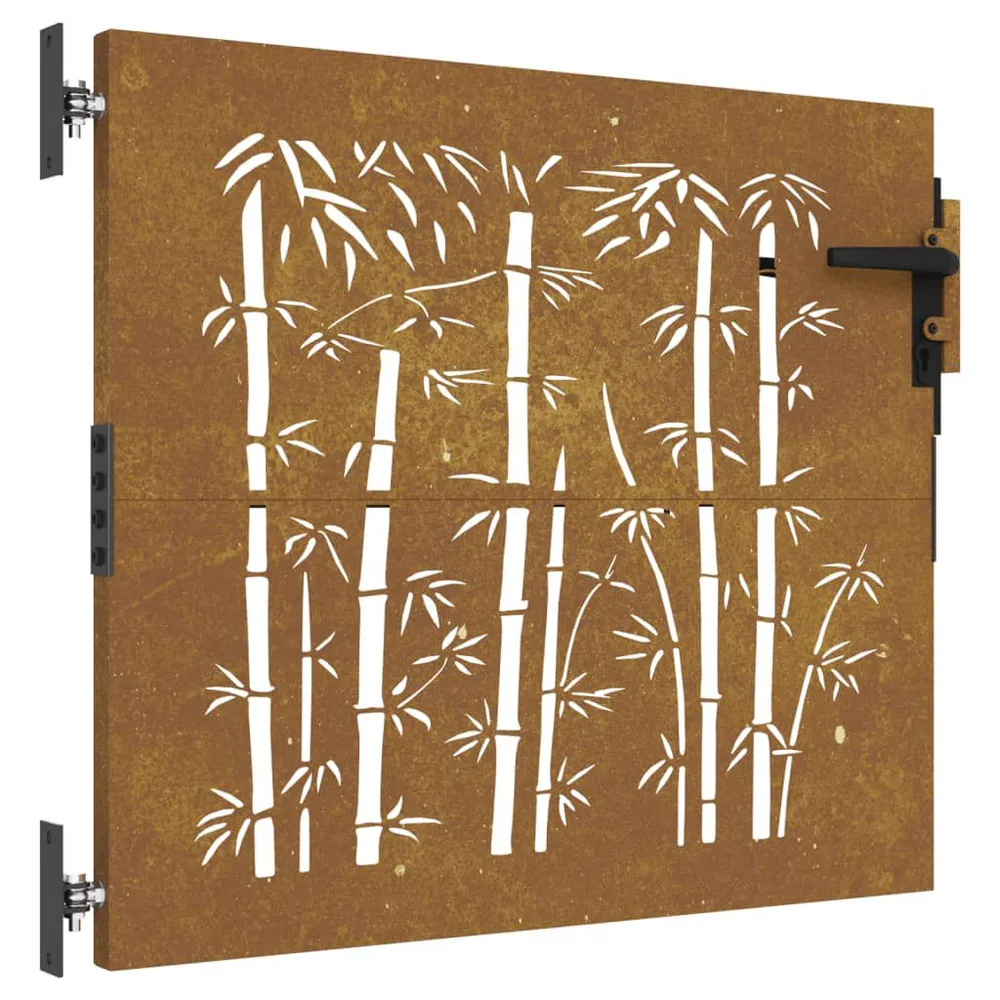 Portail de jardin 85x100 cm acier corten design de bambou