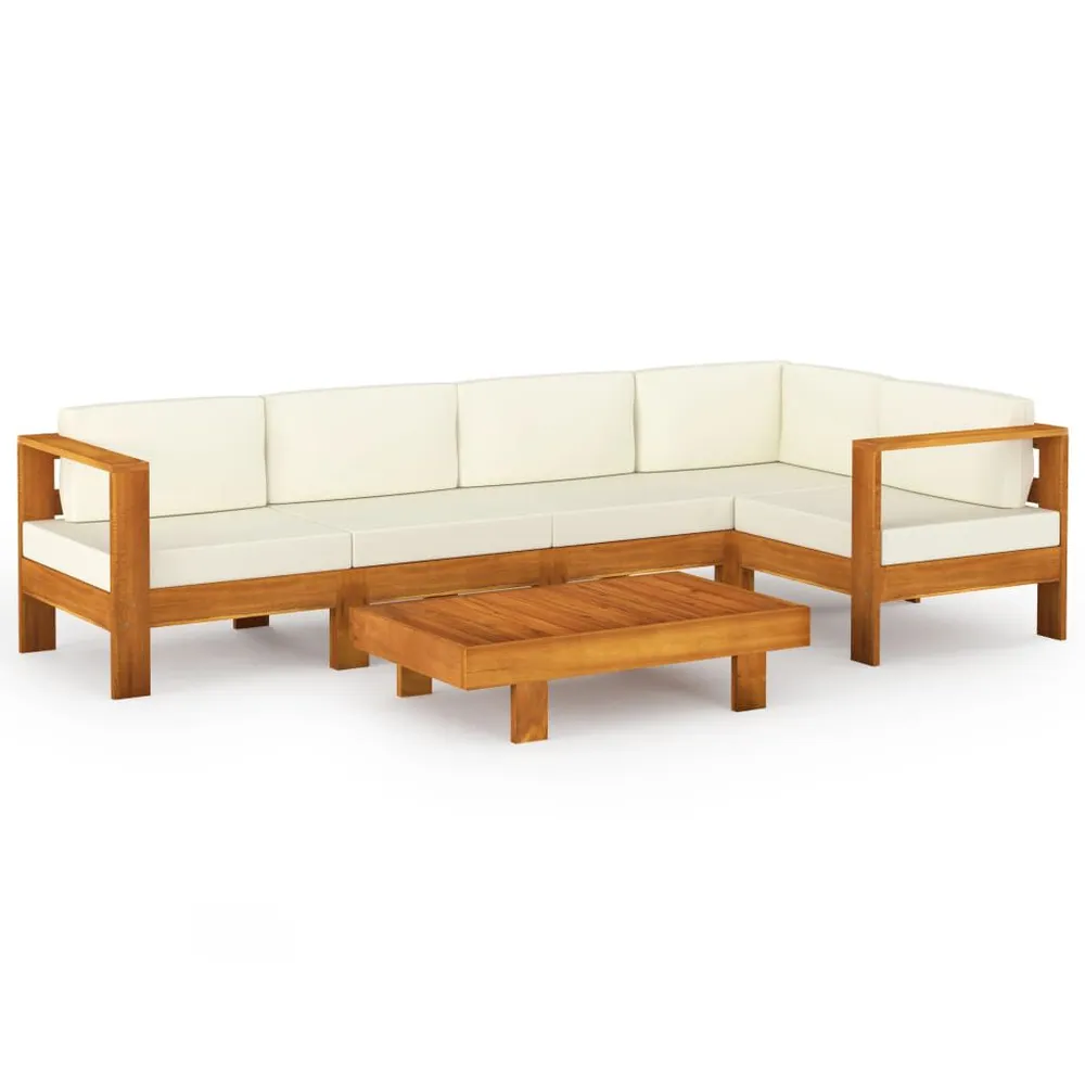 Salon de jardin 6 pcs avec coussins blanc crème Bois d'acacia