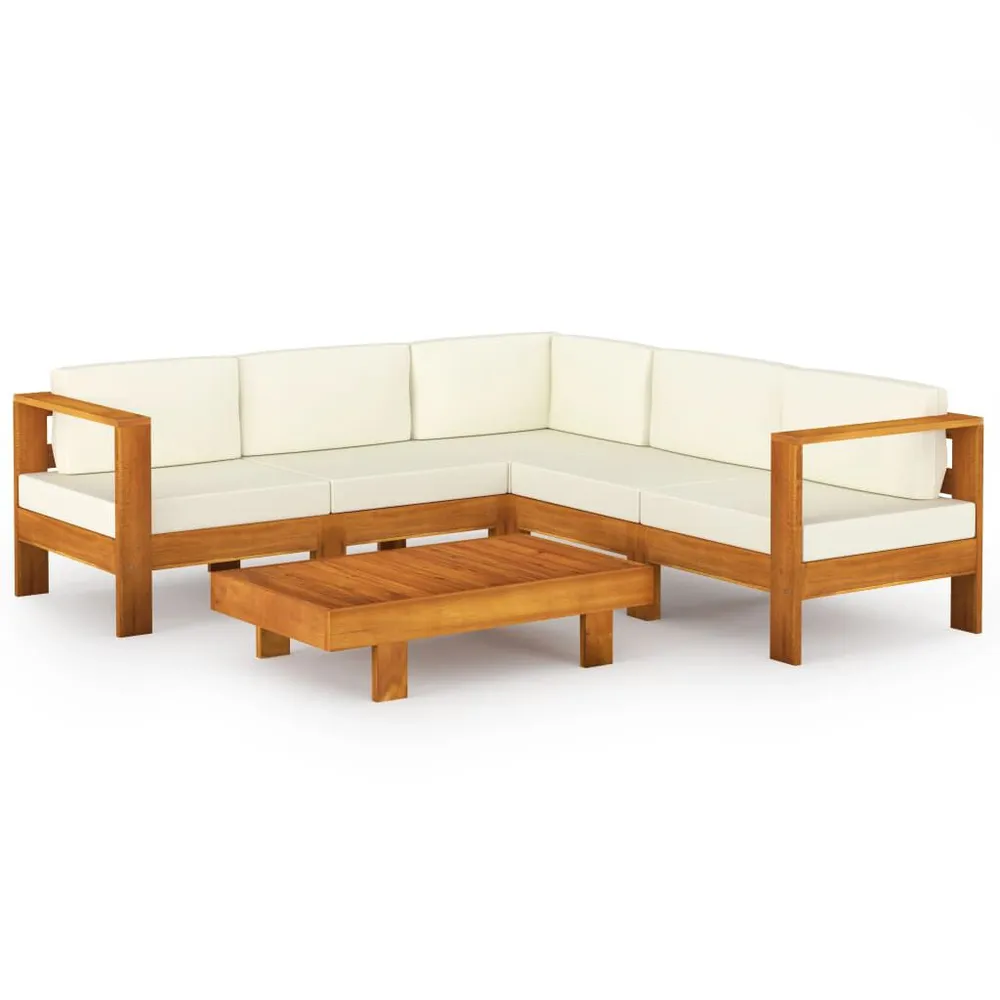 Salon de jardin 6 pcs avec coussins blanc crème Bois d'acacia