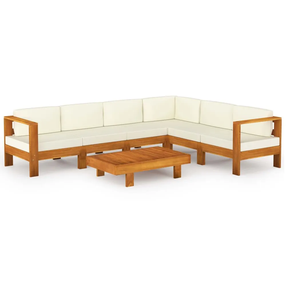 Salon de jardin 7 pcs avec coussins blanc crème Bois d'acacia