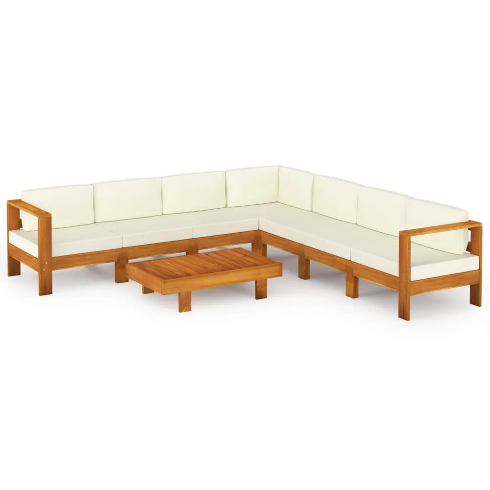 Salon de jardin 8 pcs avec coussins blanc crème Bois d'acacia