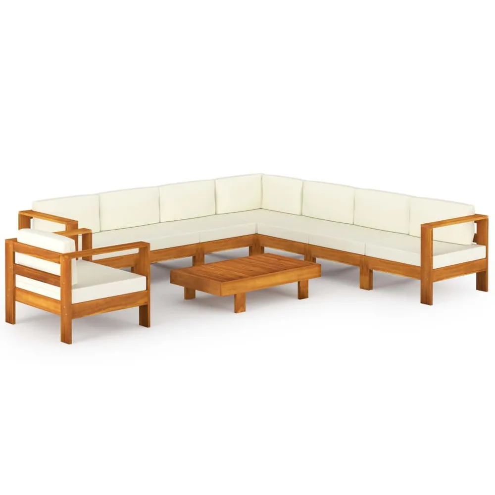 Salon de jardin 9 pcs avec coussins blanc crème Bois d'acacia