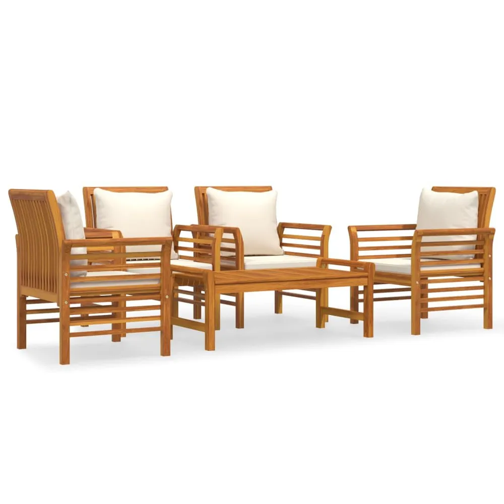 Salon de jardin avec coussins 5 pcs Bois d'acacia solide