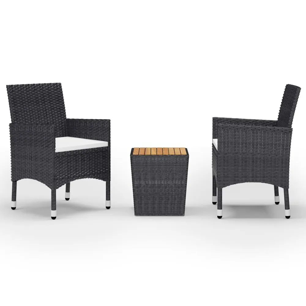 Ensemble de bistro 3 pcs Résine tressée et bois d'acacia Noir