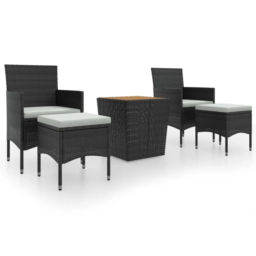 Ensemble de bistro de jardin 5pcs Résine tressée et acacia Noir