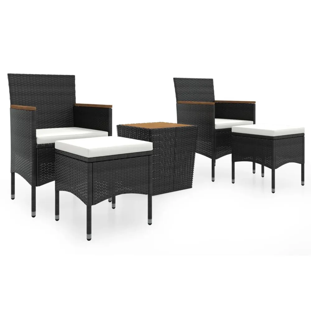 Ensemble de bistro de jardin 5pcs Résine tressée et acacia Noir