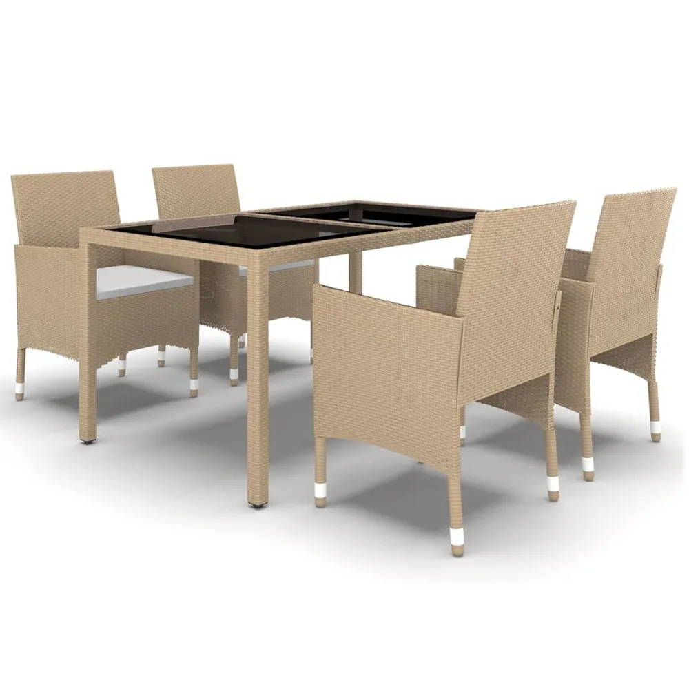 Ensemble à manger de jardin 5 pcs Rotin verre trempé Beige