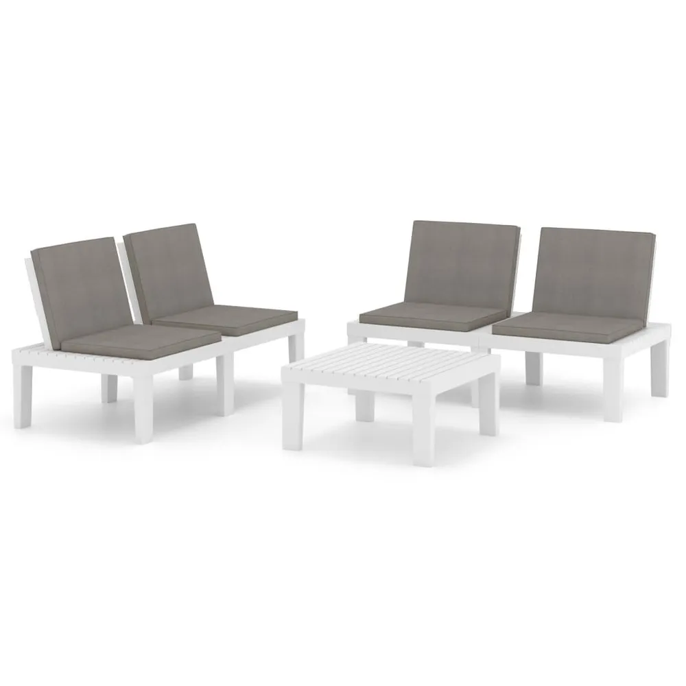 Salon de jardin 3 pcs avec coussins Plastique Blanc