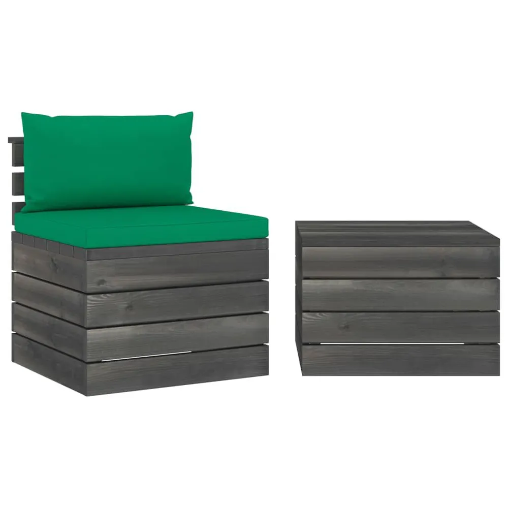 Salon palette de jardin 2 pcs avec coussins Bois de pin massif