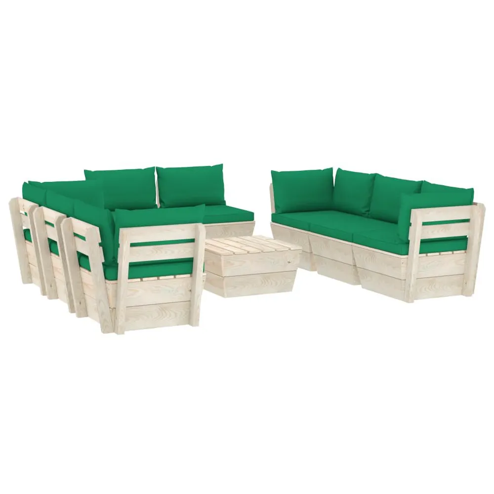 Salon de jardin palette 9 pcs avec coussins bois d'épicéa