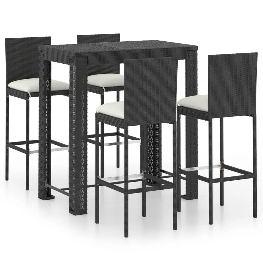 Ensemble de bar d'extérieur 5 pcs coussins Résine tressée Noir