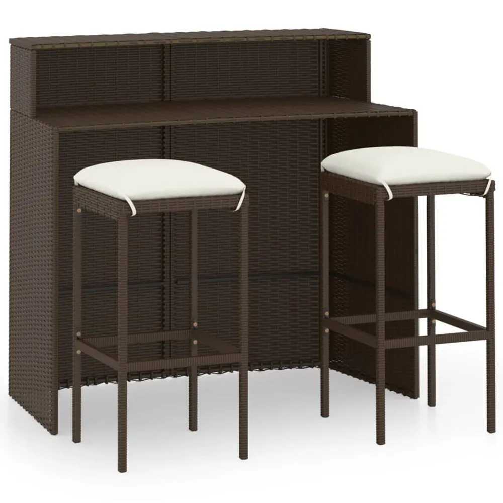 Ensemble de bar de jardin avec coussins 3 pcs Marron