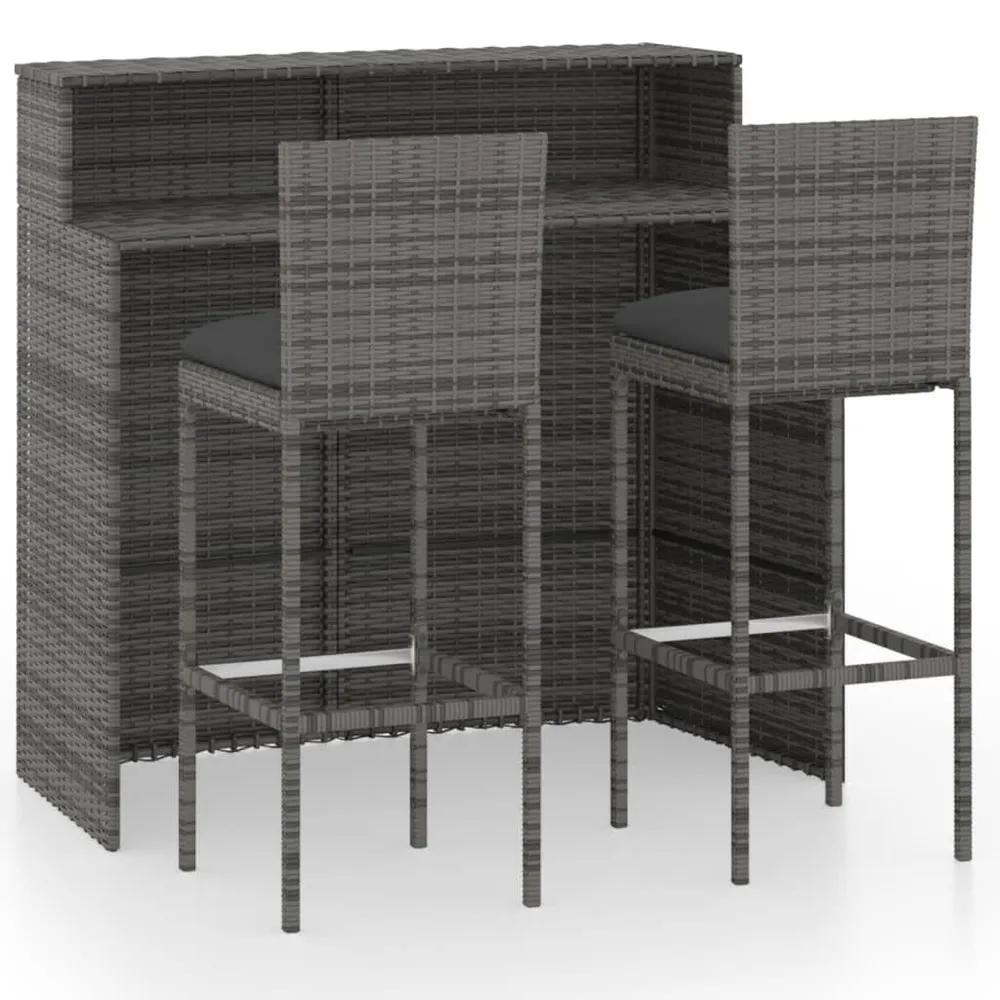 Ensemble de bar de jardin avec coussins 3 pcs Gris