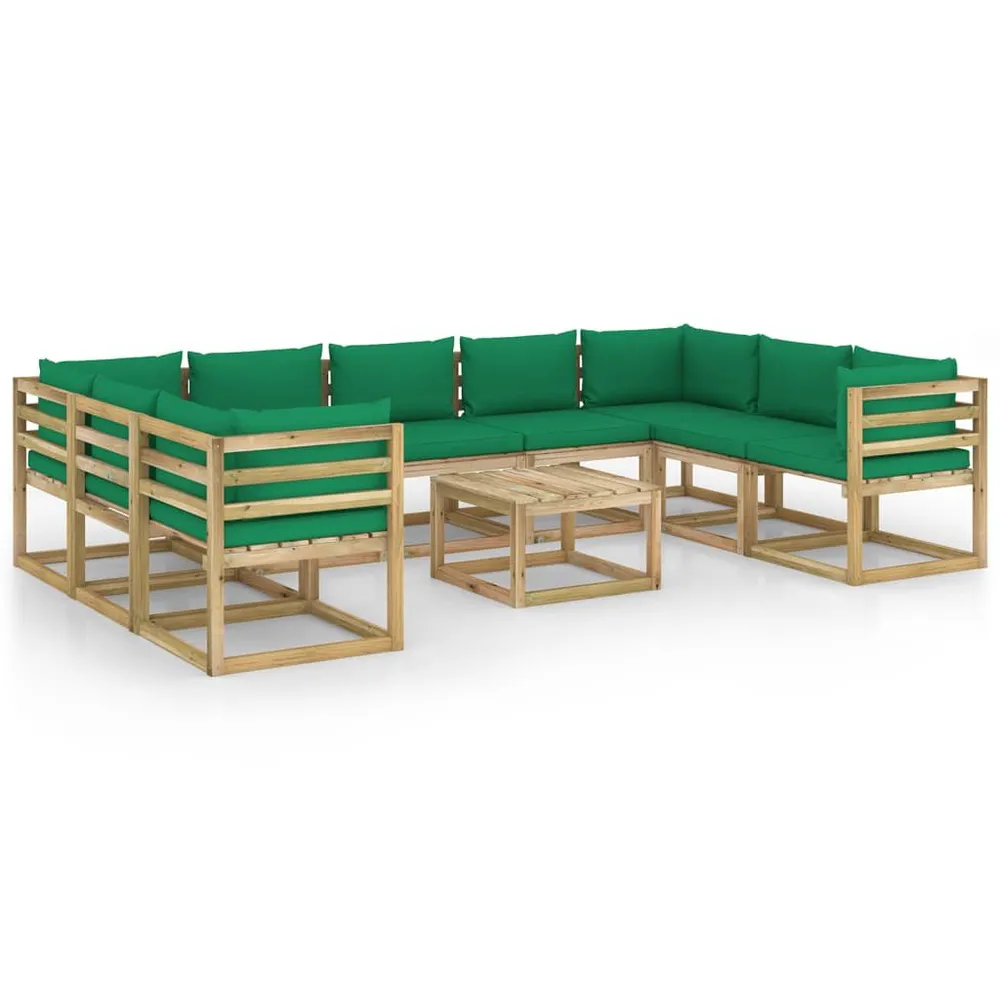 Salon de jardin 10 pcs avec coussins bois de pin imprégné