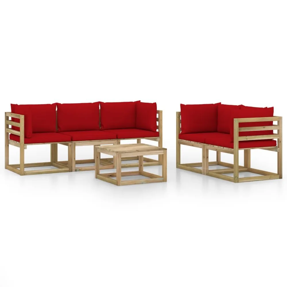 Salon de jardin 6 pcs avec coussins rouge