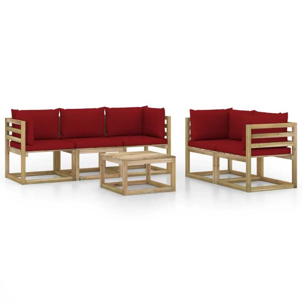 Salon de jardin 6 pcs avec coussins rouge bordeaux