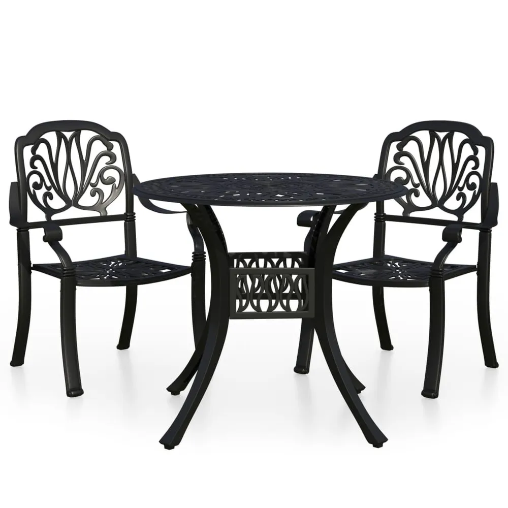 Ensemble de bistro 3 pcs Aluminium coulé Noir