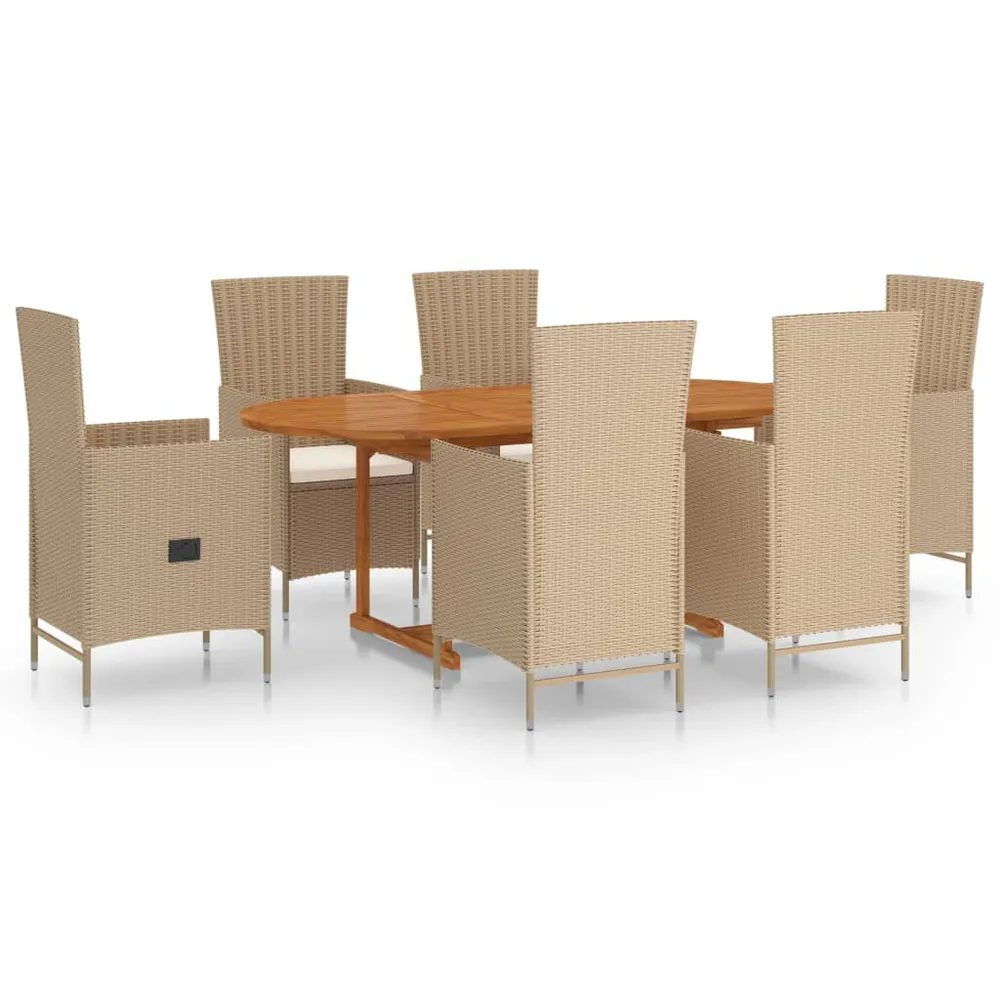 Ensemble à manger de jardin 7 pcs Résine tressée Beige