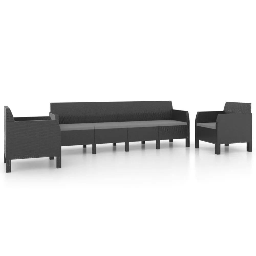 Salon de jardin 3 pcs avec coussins PP Rotin Anthracite