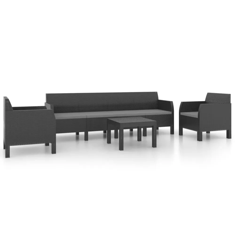 Salon de jardin 4 pcs avec coussins PP Rotin Anthracite