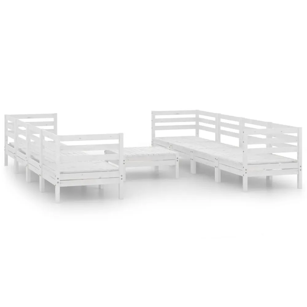 Salon de jardin 9 pcs Blanc Bois de pin massif