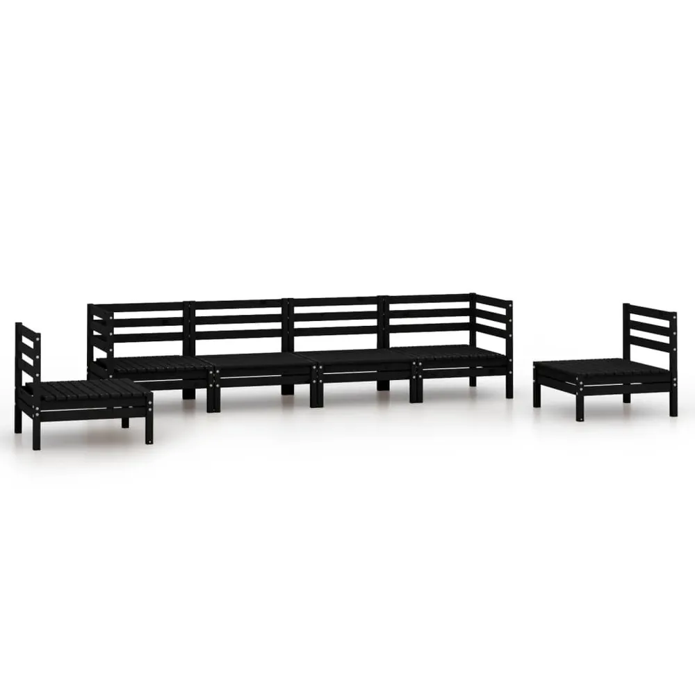 Salon de jardin 6 pcs Noir Bois de pin massif