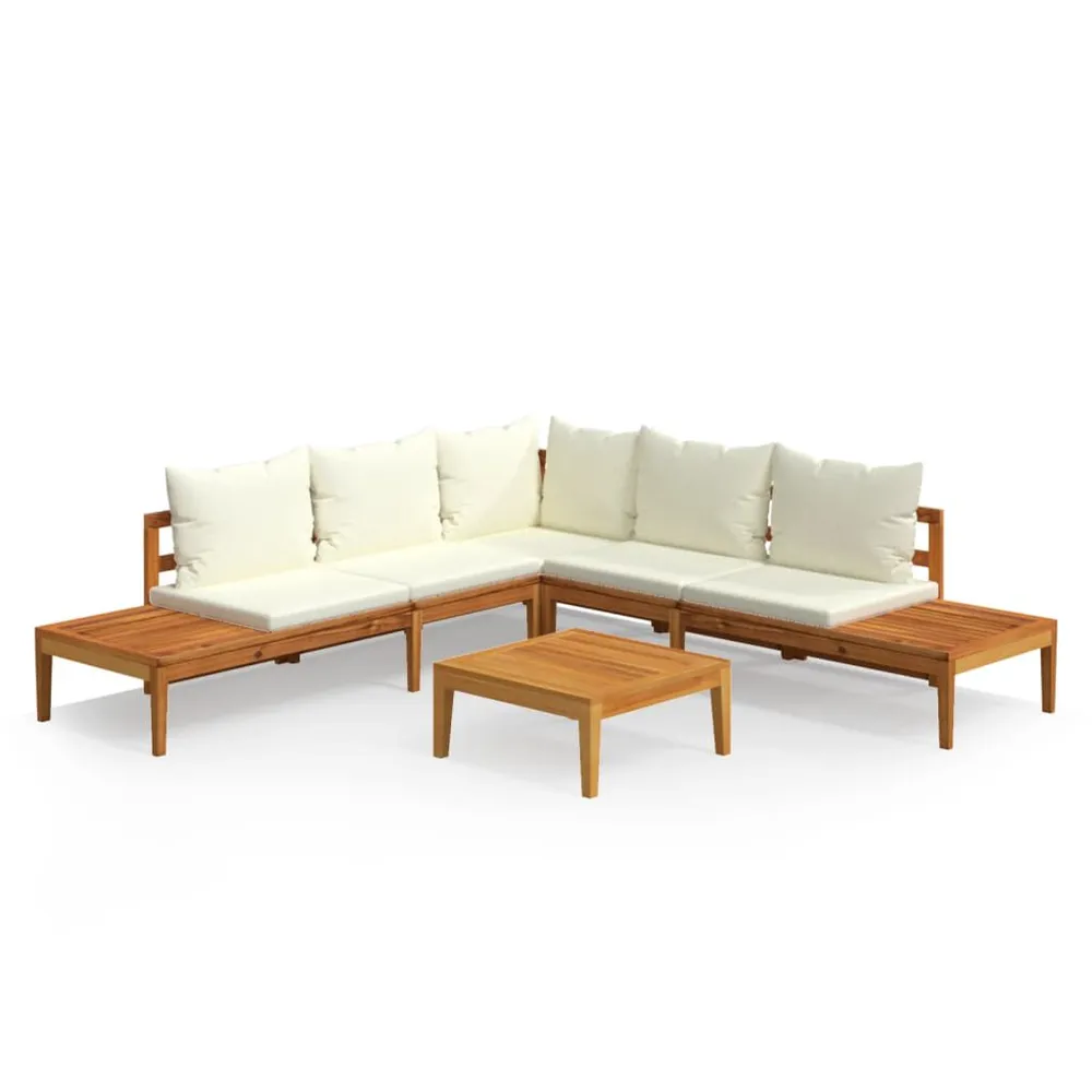 Salon de jardin 4 pcs avec coussins blanc crème Bois d'acacia