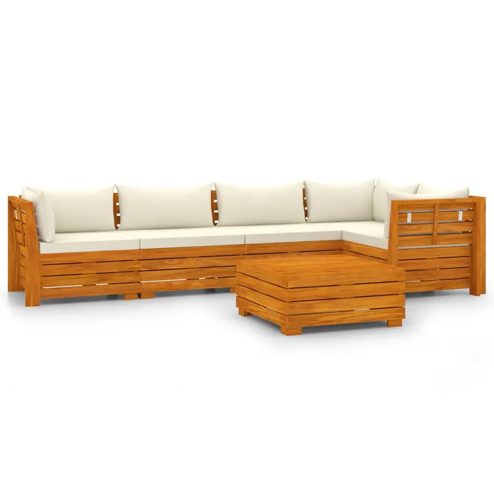 Salon de jardin 6 pcs avec coussins Bois d'acacia solide