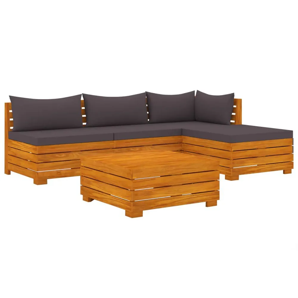 Salon de jardin 5 pcs avec coussins Bois d'acacia solide