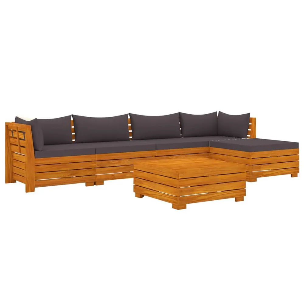 Salon de jardin 6 pcs avec coussins Bois d'acacia solide