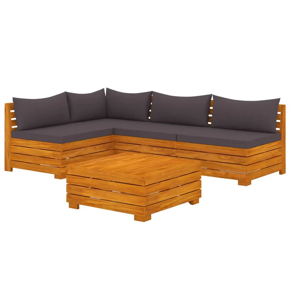 Salon de jardin 5 pcs avec coussins Bois d'acacia solide