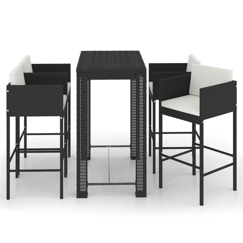 Ensemble de bar de jardin 5 pcs et coussins Résine tressée Noir