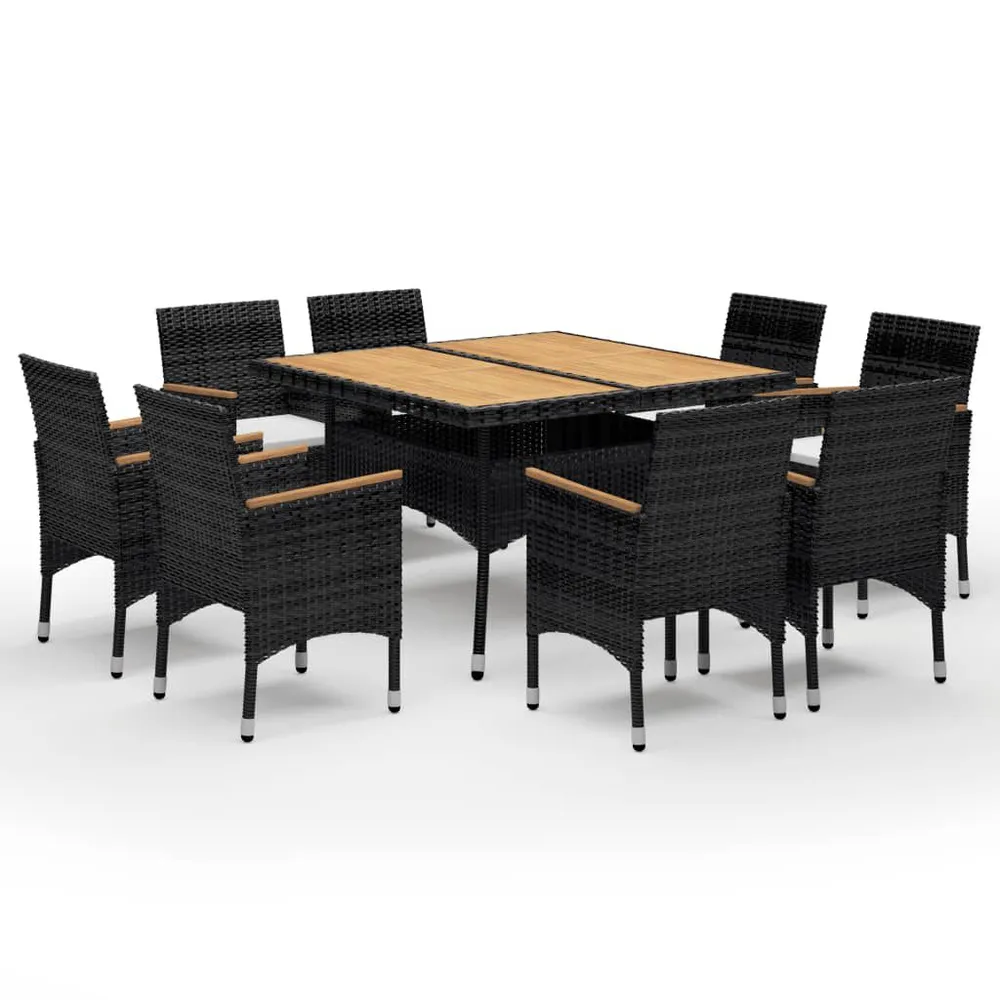 Ensemble à Manger de jardin 9pcs poly rotin et acacia noir