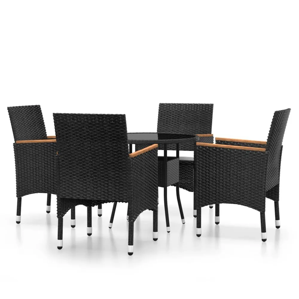 Ensemble de bistro de jardin 5 pcs poly rotin et verre trempé