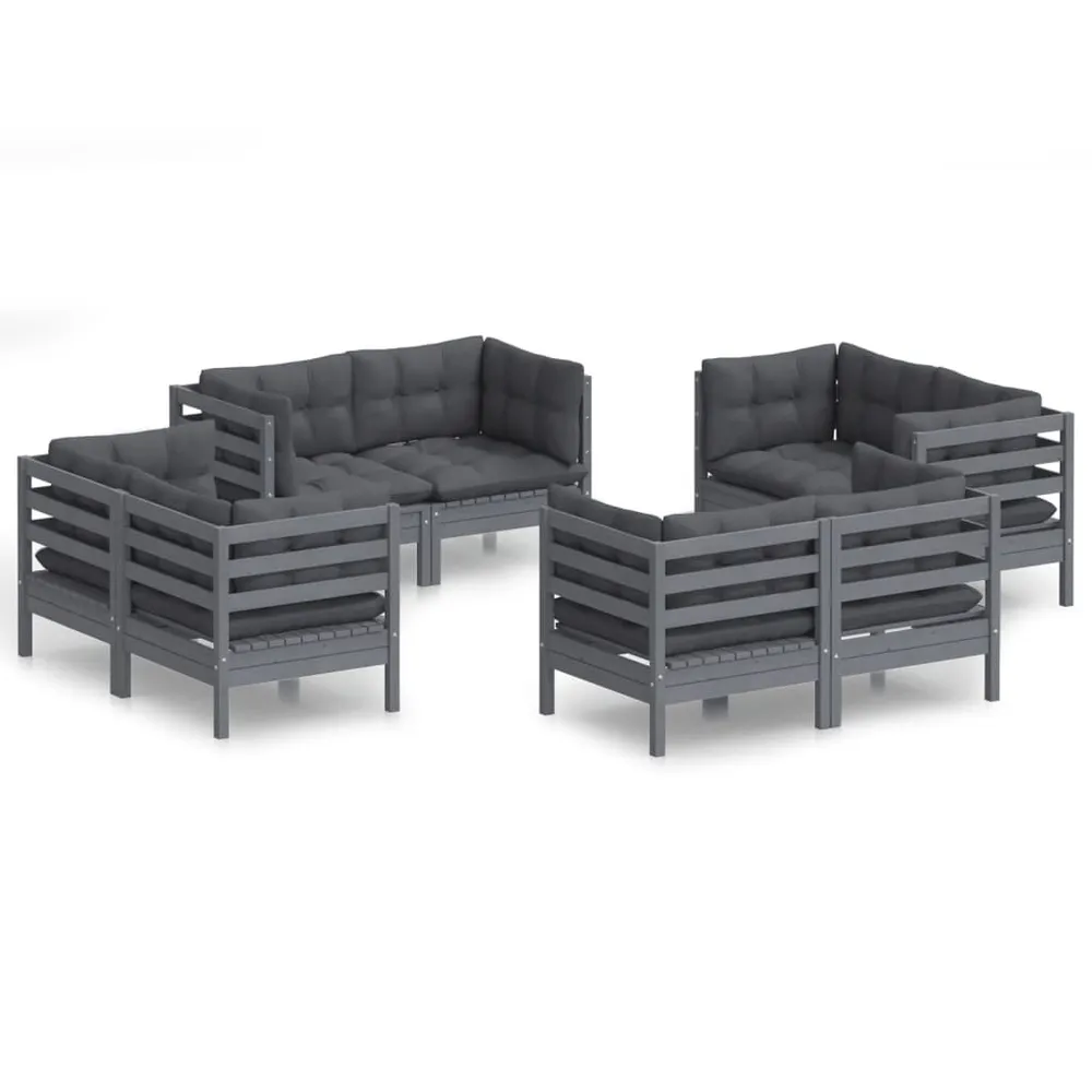 Salon de jardin 8 pcs avec coussins anthracite Bois de pin