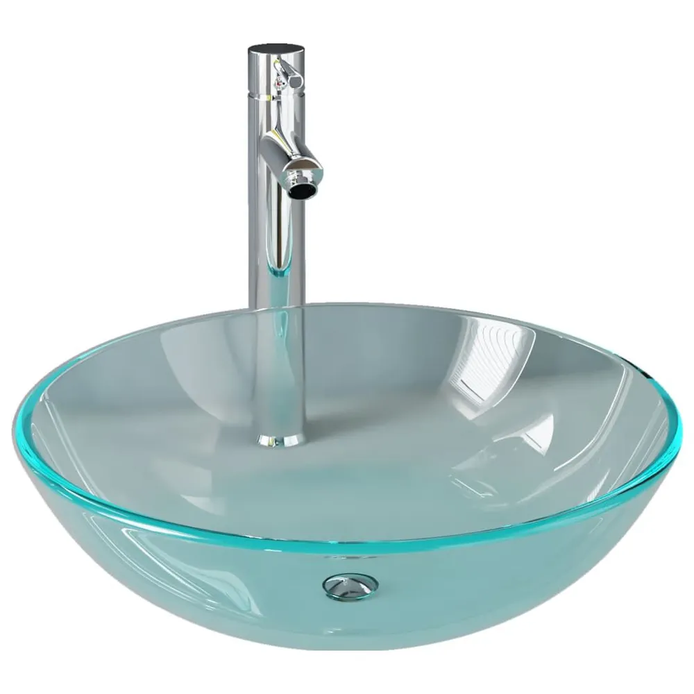 Lavabo de bain avec robinet et drain à poussoir Verre trempé