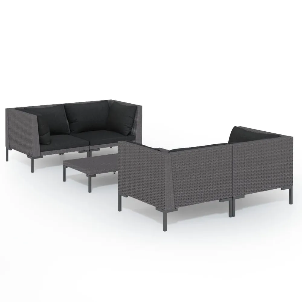 Salon de jardin 5 pcs avec coussins Résine tressée Gris foncé