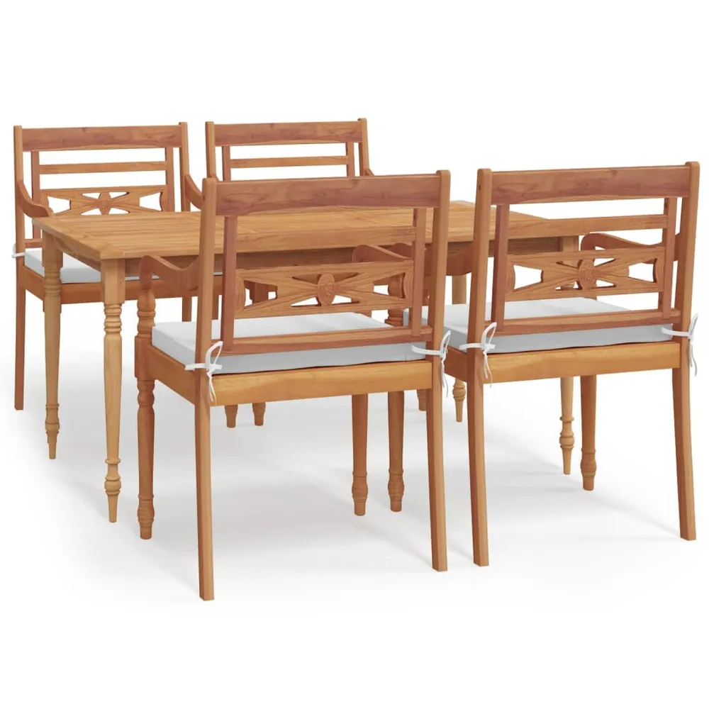 Ensemble à manger de jardin coussins 5 pcs Bois de teck massif