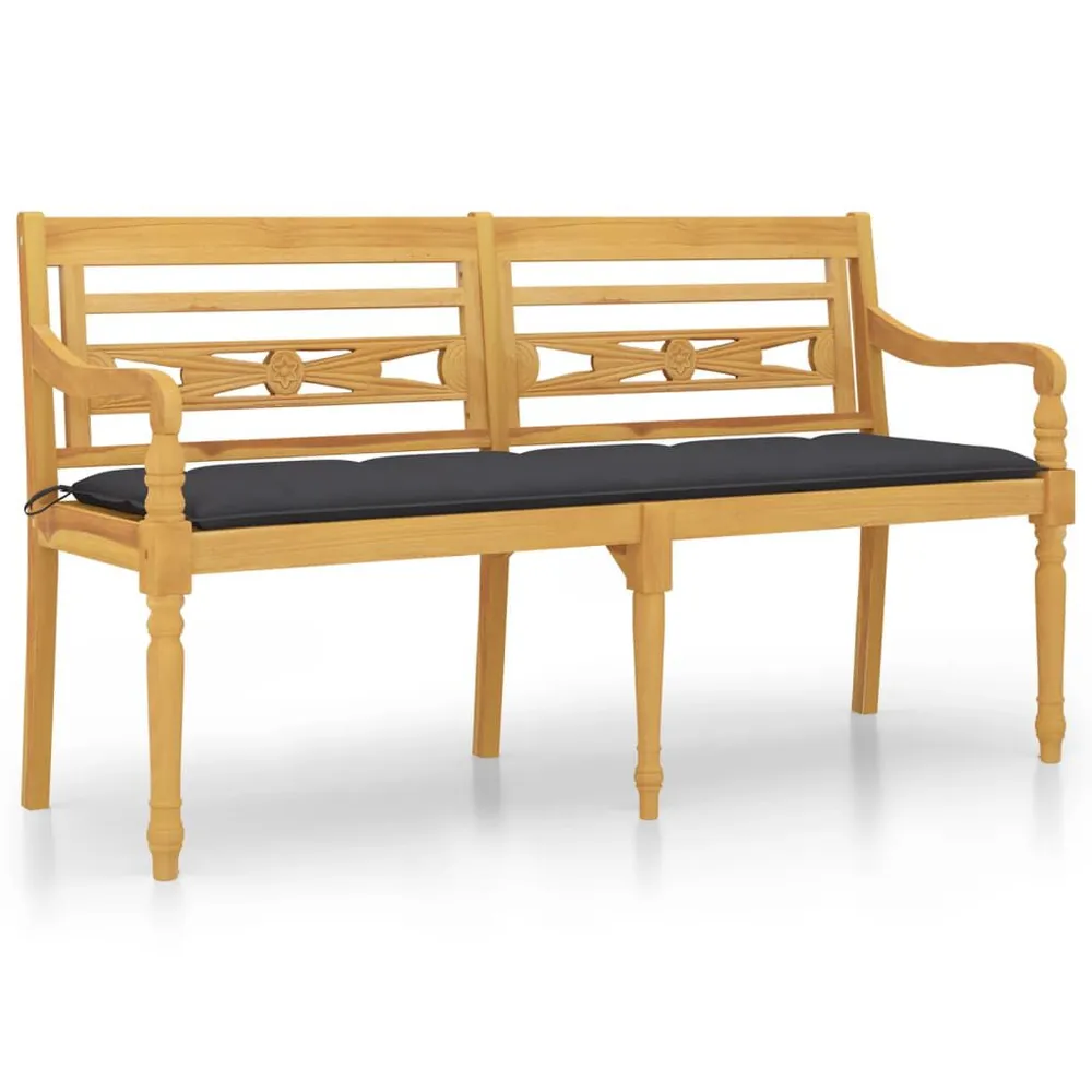 Banc Batavia avec coussin anthracite 150 cm Bois de teck massif