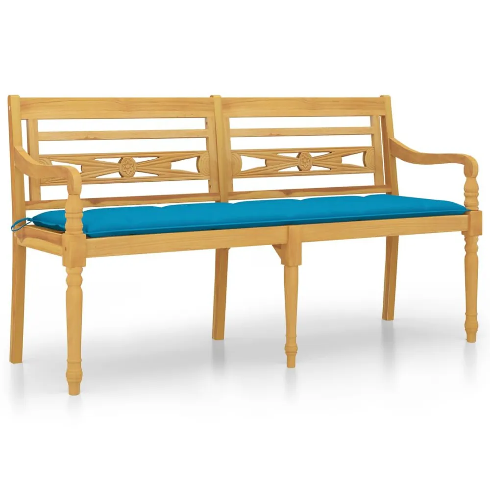 Banc Batavia avec coussin bleu évident 150 cm Bois de teck massif