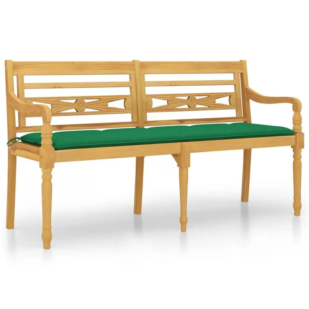 Banc Batavia avec coussin vert 150 cm Bois de teck massif