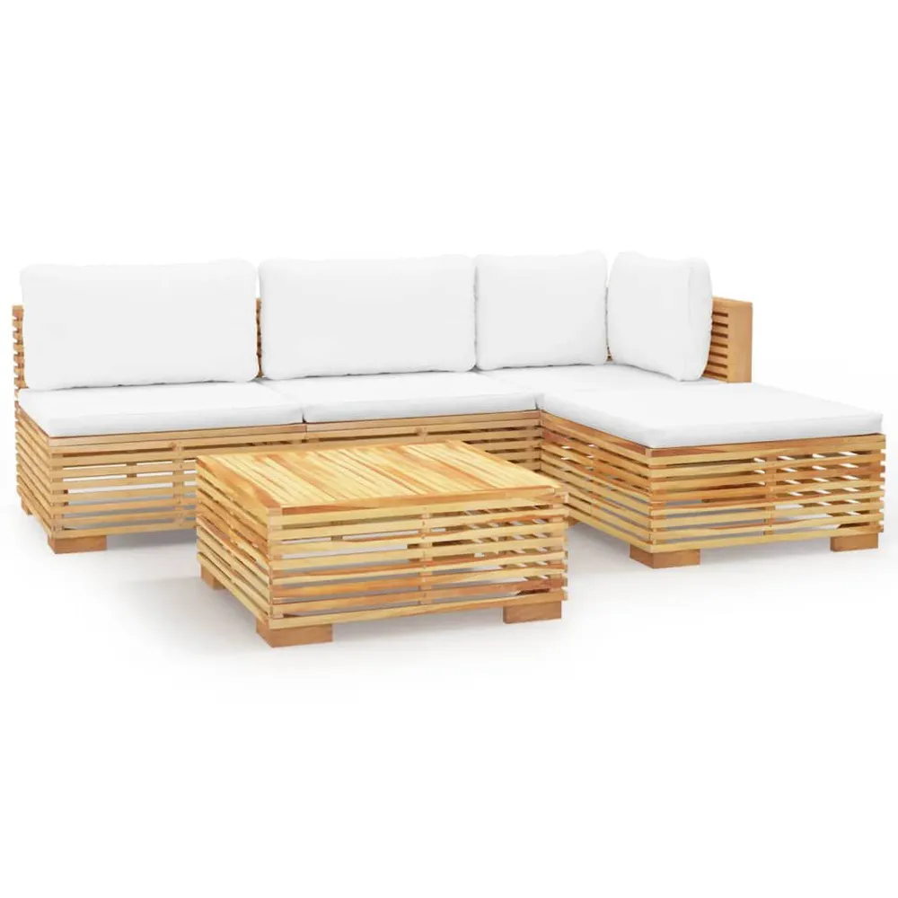 Salon de jardin 5 pcs avec coussins Bois de teck solide